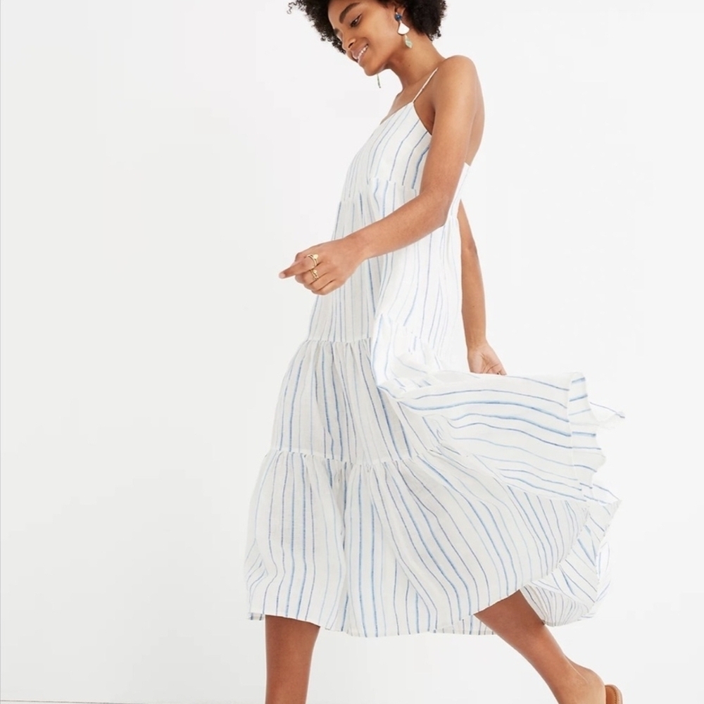 Madewell CAMI Tier Midi Dress Blue and White StripedDress Size 0